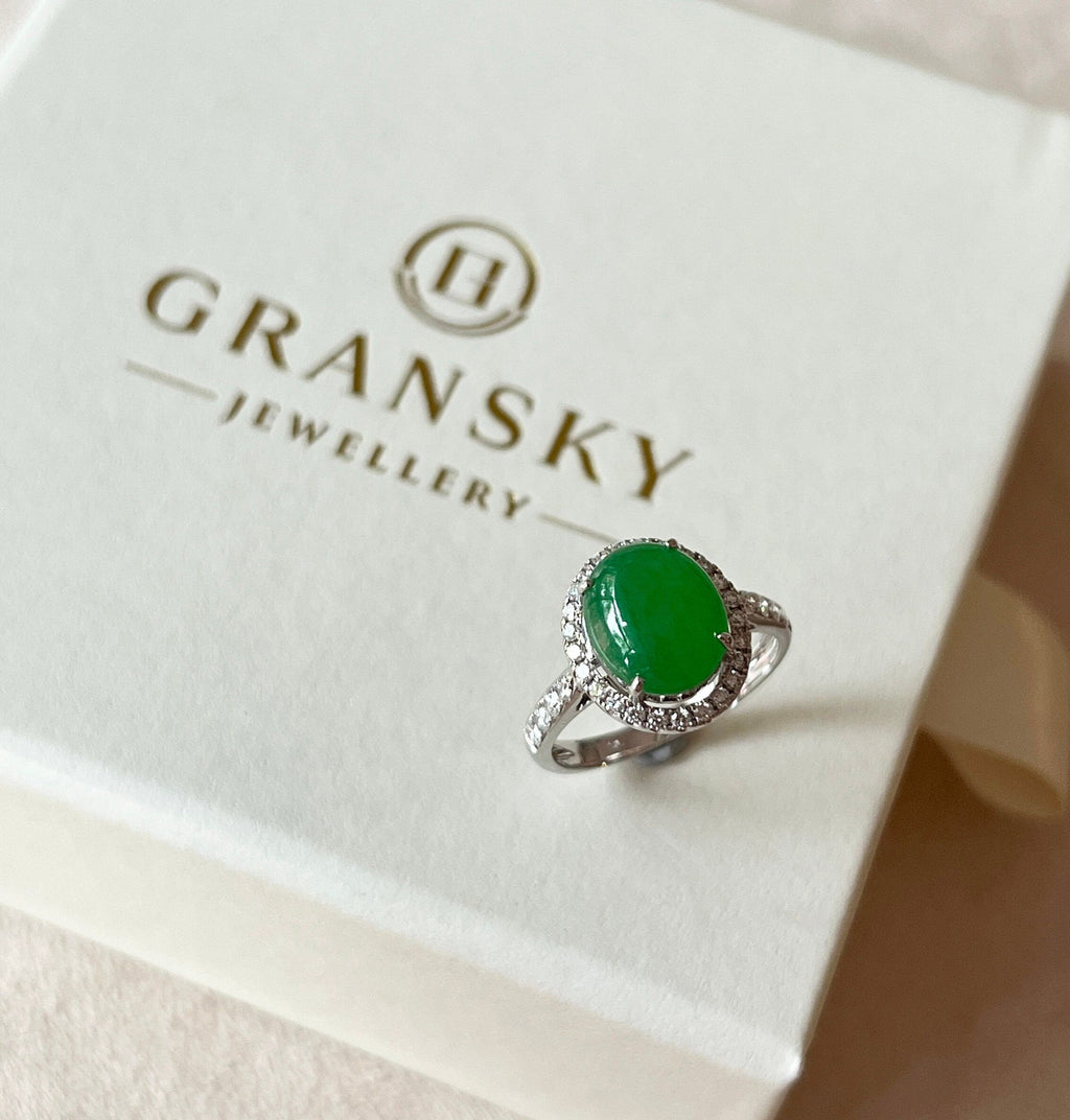 Gransky Green Natural Jadeite Ring Size US 6.75