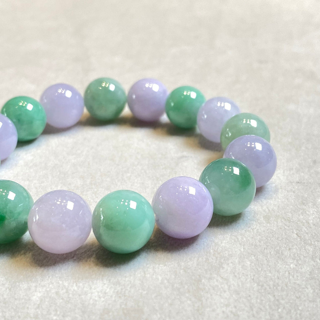 Jade Beads Bracelet, Purple and Green Jadeite Beaded Bracelet, 12mm Beaded Jade, Type A Jadeite