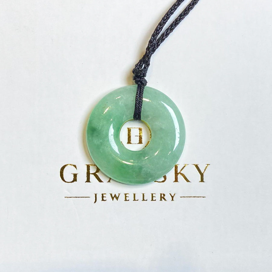 Gransky Natural Green Jade Disc Pendant - Type A Burmese Jadeite, Round Donut Shape
