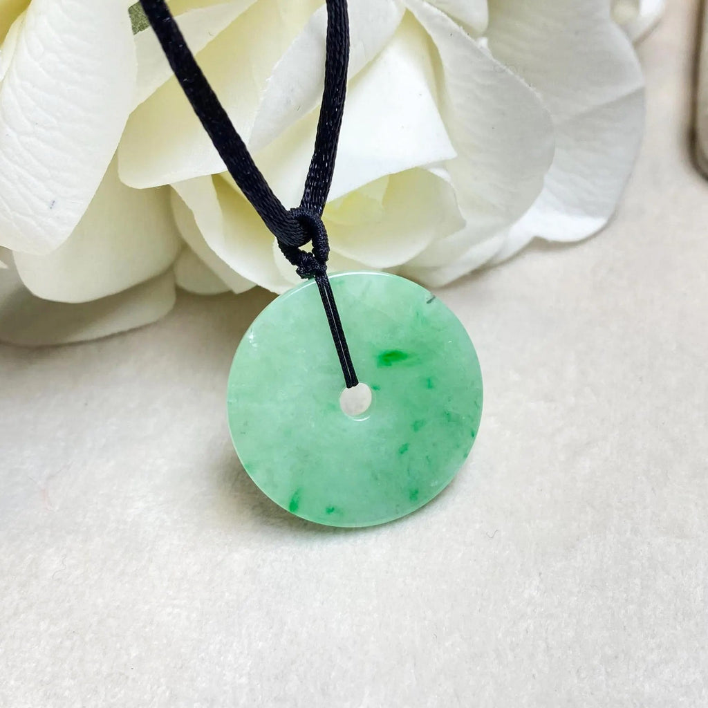 Bright Apple Green Jade Donut Pendant Necklace