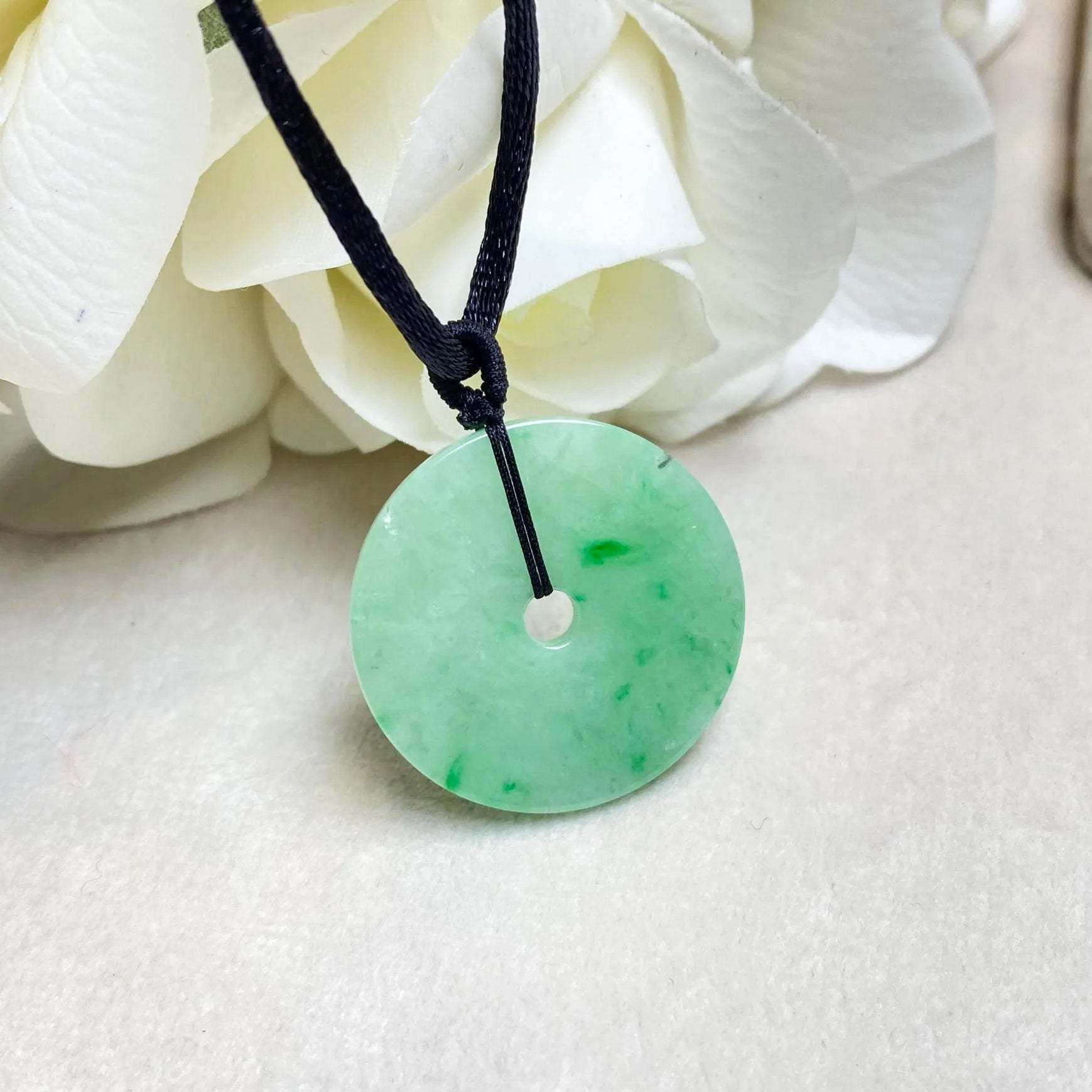 Bright Apple Green Jade Donut Pendant Necklace
