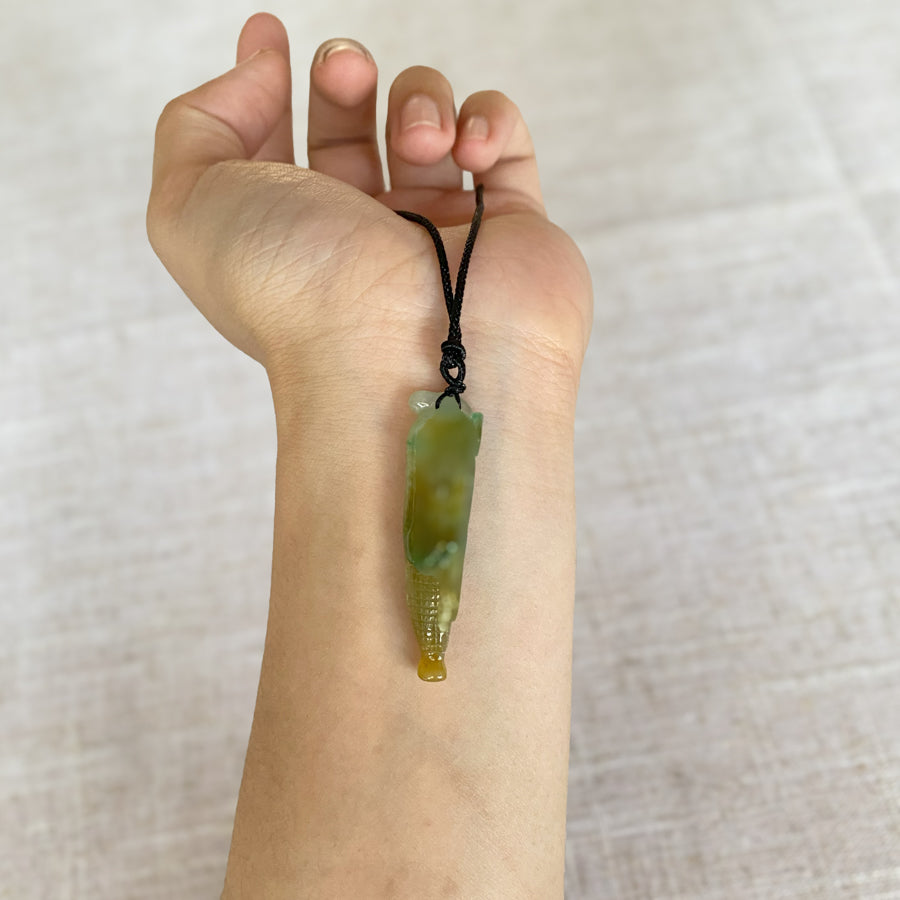 Tri-Color Handcrafted Carving Corn shape Jade Pendant Necklace