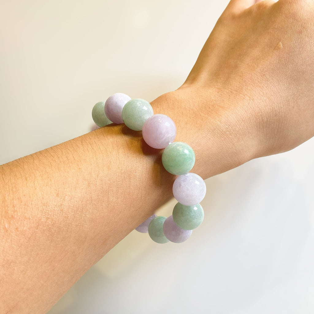 Purple and Green Jade Beaded Bracelet, 13mm Jade Beads, Type A Burmese Jadeite