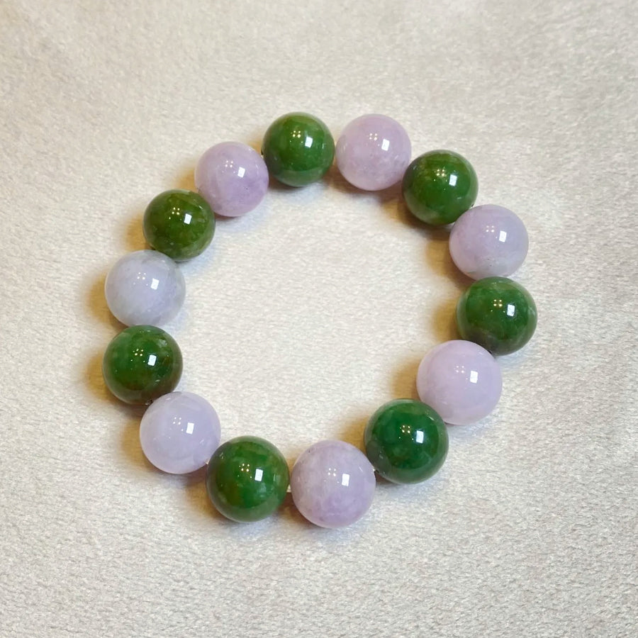 Gransky Jewellery Type-A Jadeite Beaded Bracelet - Green & Purple, 12-12.5mm