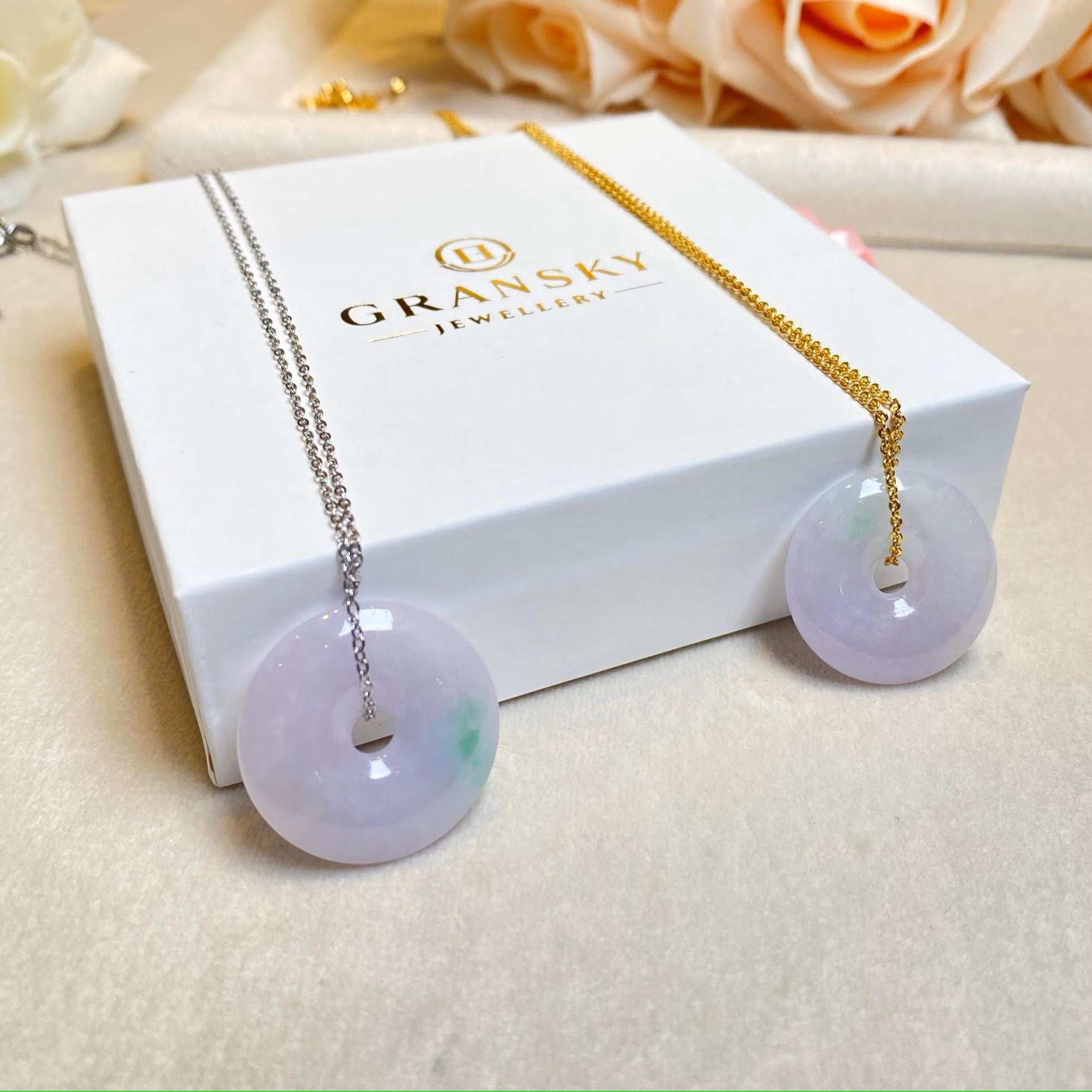 Purple Jade Donut Pendant Necklace - Type-A Burmese Jadeite