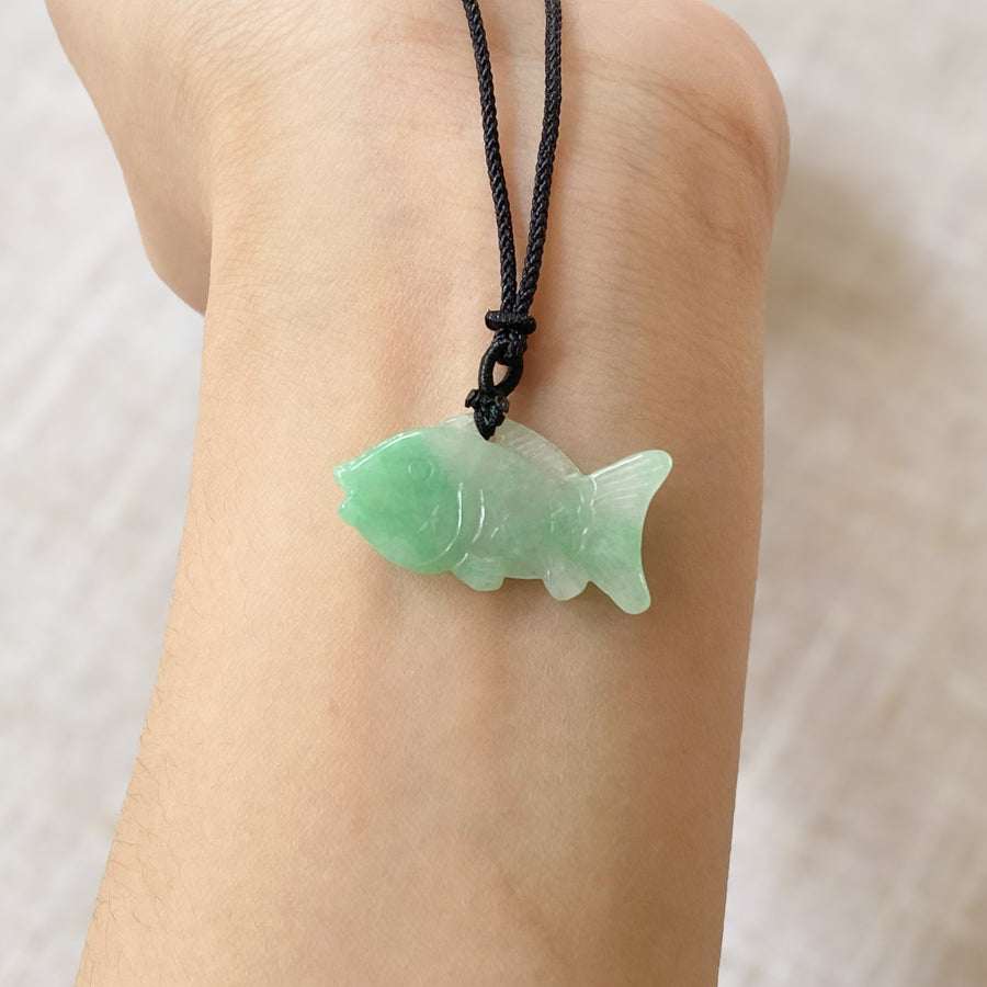 Gransky Hand Carved Goldfish Jade Pendant Necklace