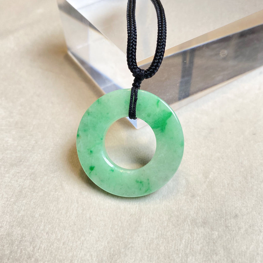 Bright Green Jade Donut Pendant Necklace - Certified Natural Jadeite