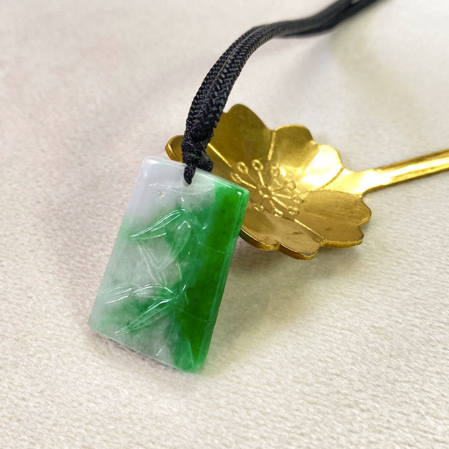 Delicate Green Jade Bamboo Carving Pendant - Type-A Natural Jadeite