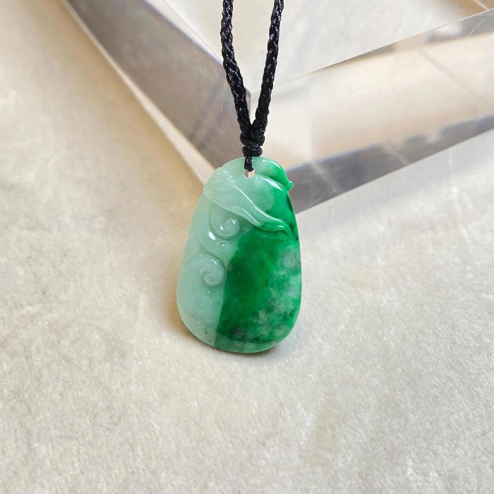 Natural Green Ruyi Jade Pendant - Untreated Burmese Jadeite