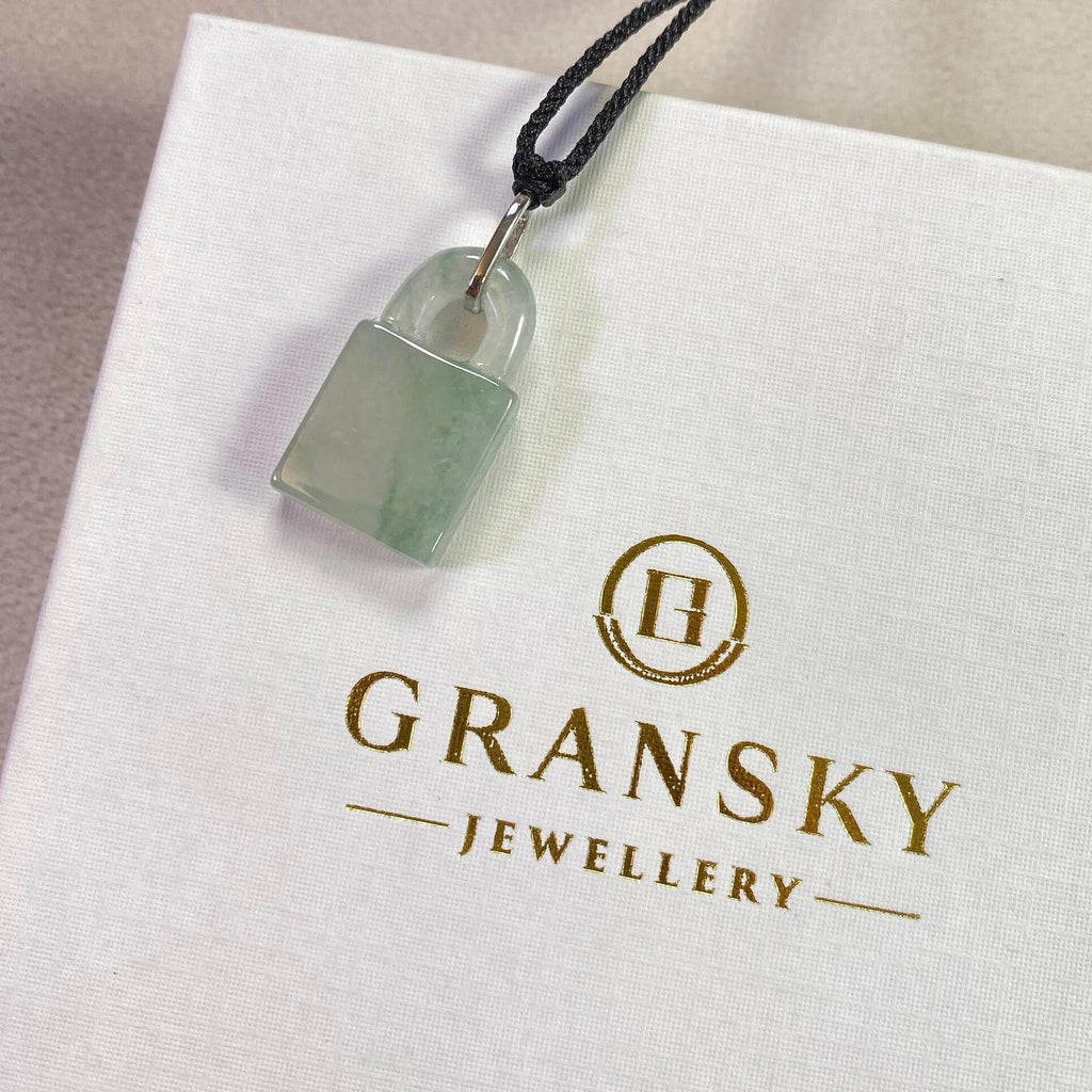 Ocean Blue Jade Charm Pendant in 18k White Gold - Type-A Burma Jadeite