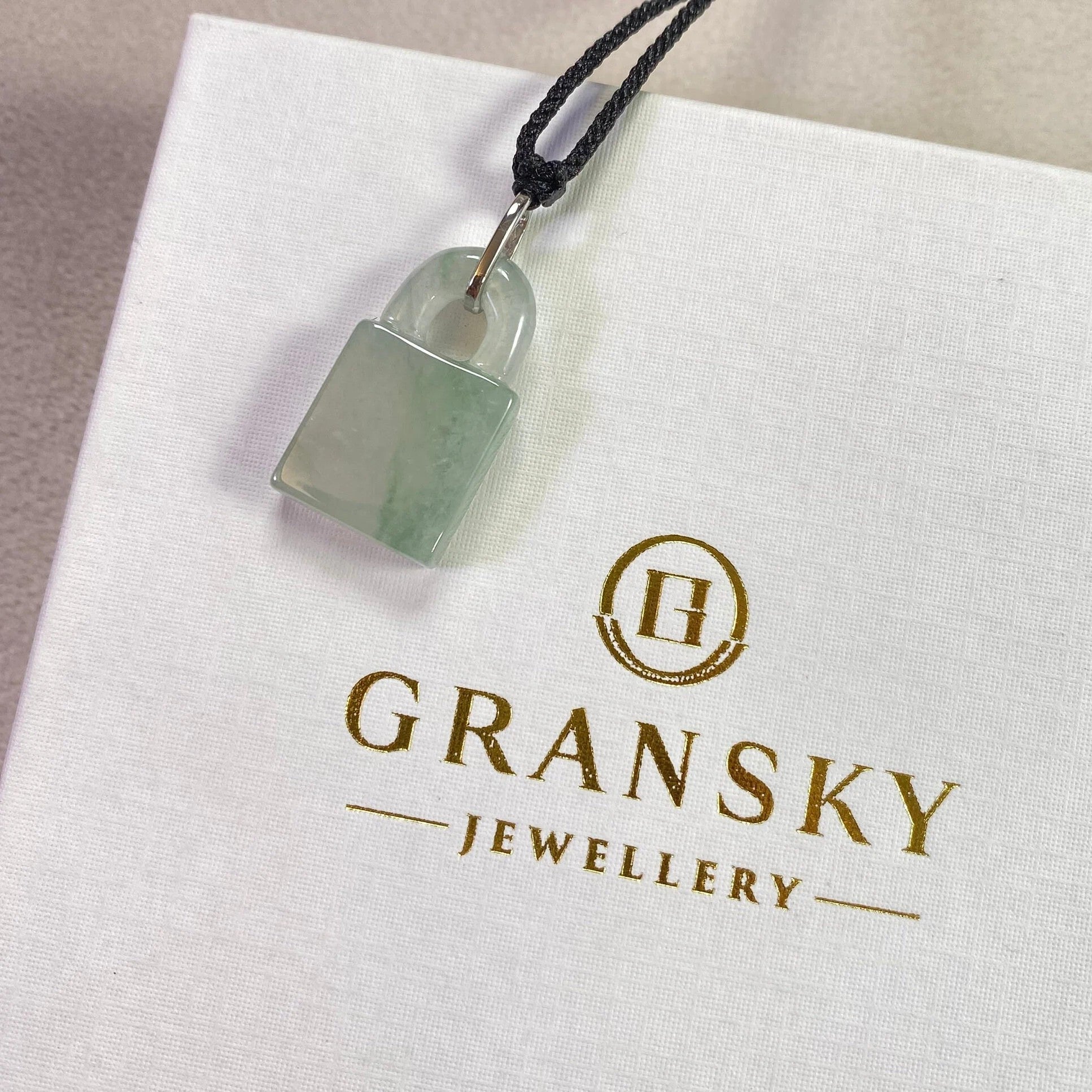 Ocean Blue Jade Charm Pendant in 18k White Gold - Type-A Burma Jadeite