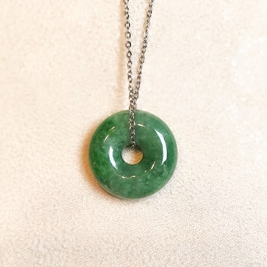 Gransky Green Jadeite Donut Disc Pendant Necklace - Natural Grade A Burmese