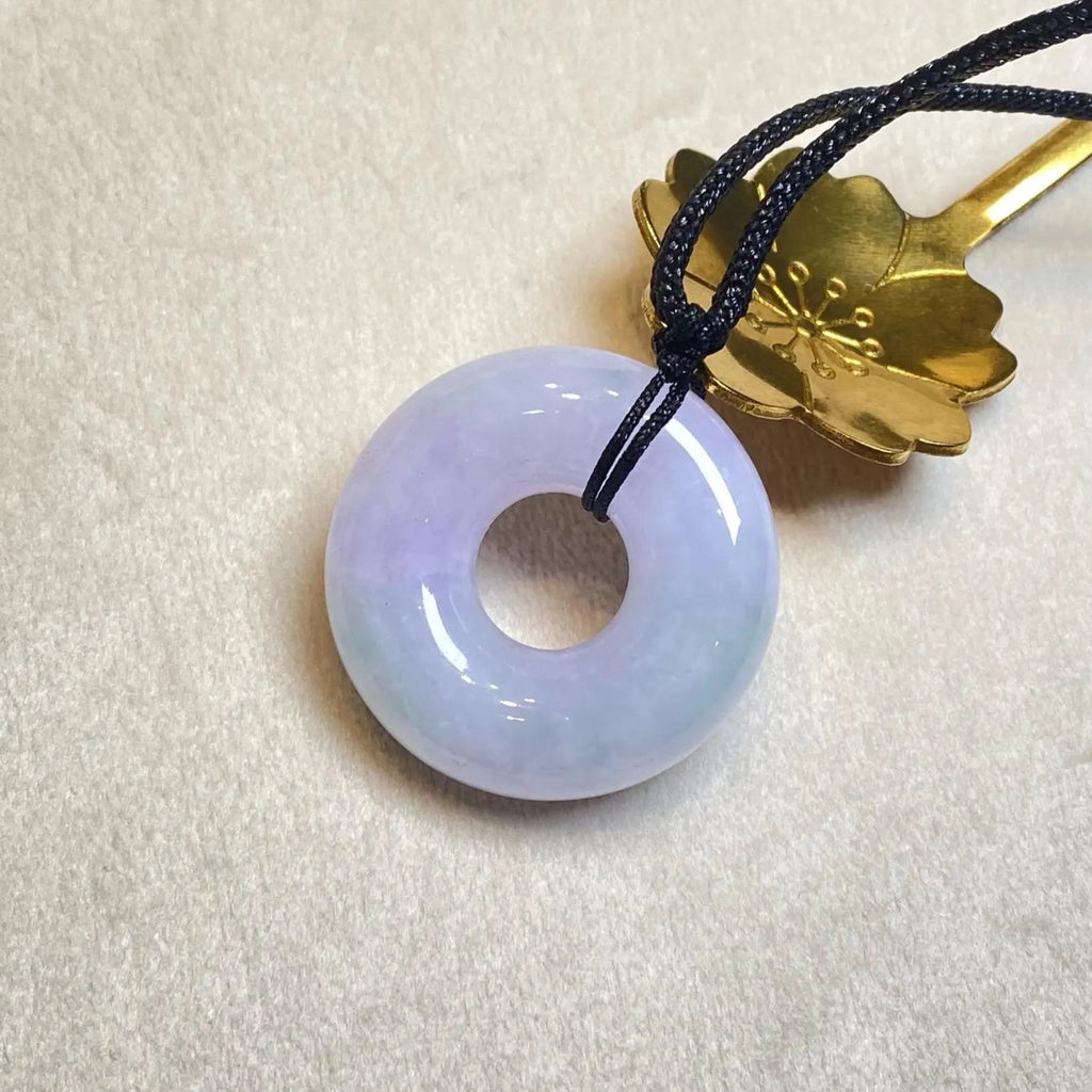 Purple Jade Round Donut Pendant 29.5mm - Calming Gemstone