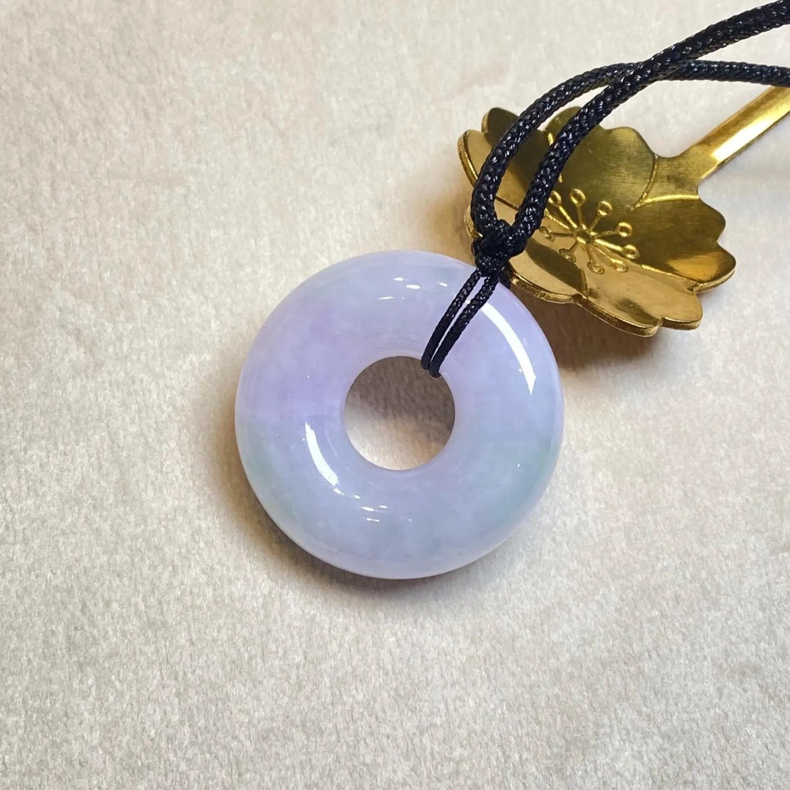 Purple Jade Round Donut Pendant 29.5mm - Calming Gemstone