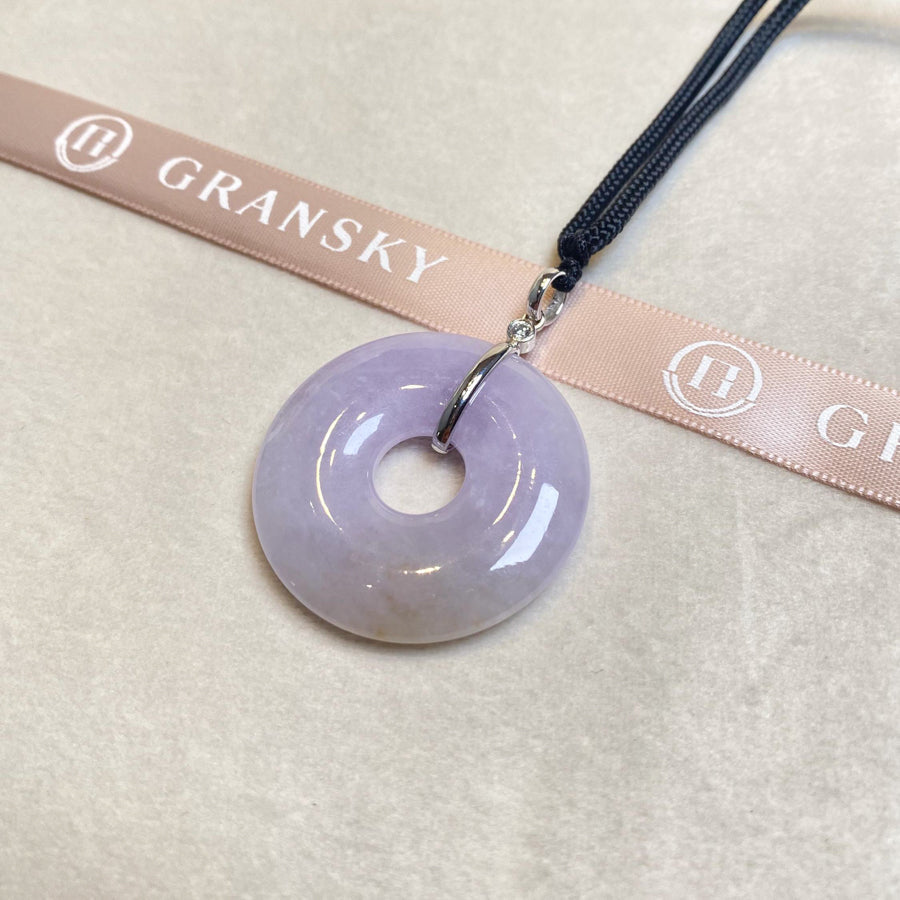 Round Purple Jadeite Disc Pendant in 18K White Gold with Diamonds