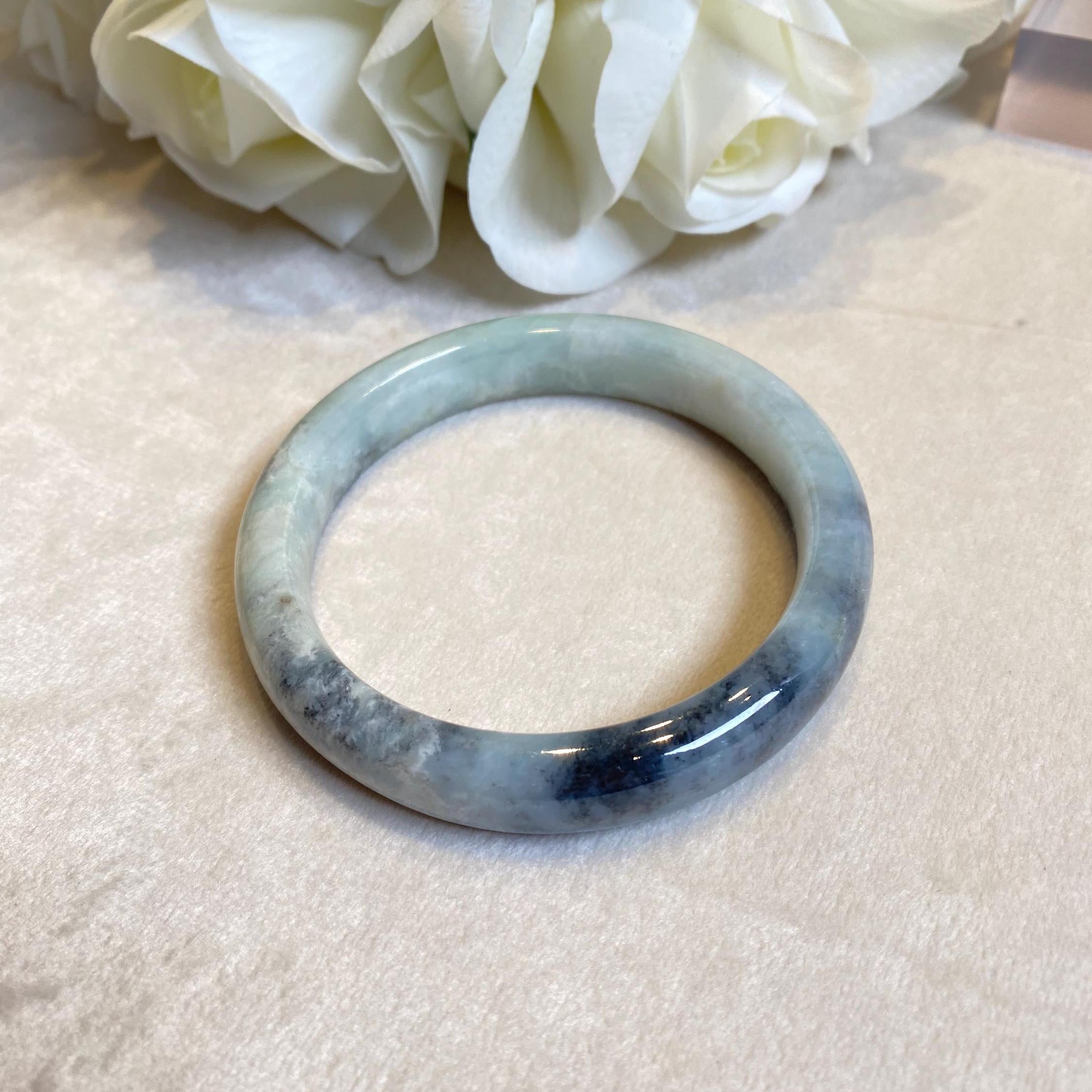 60mm Natural Brown Black Jade Bangle Bracelet - Type-A Burmese Jadeite