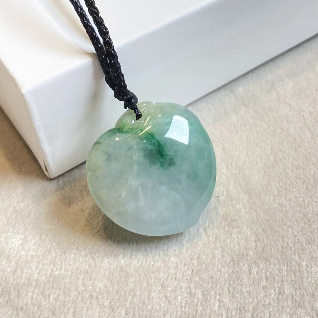 Green Peach-Shaped Carved Jadeite Pendant Necklace