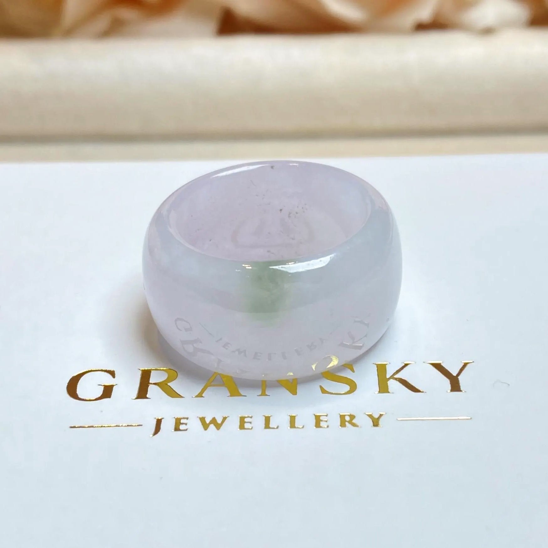 US 9.25 Gransky Natural Untreated Smooth Purple Band Jade Ring