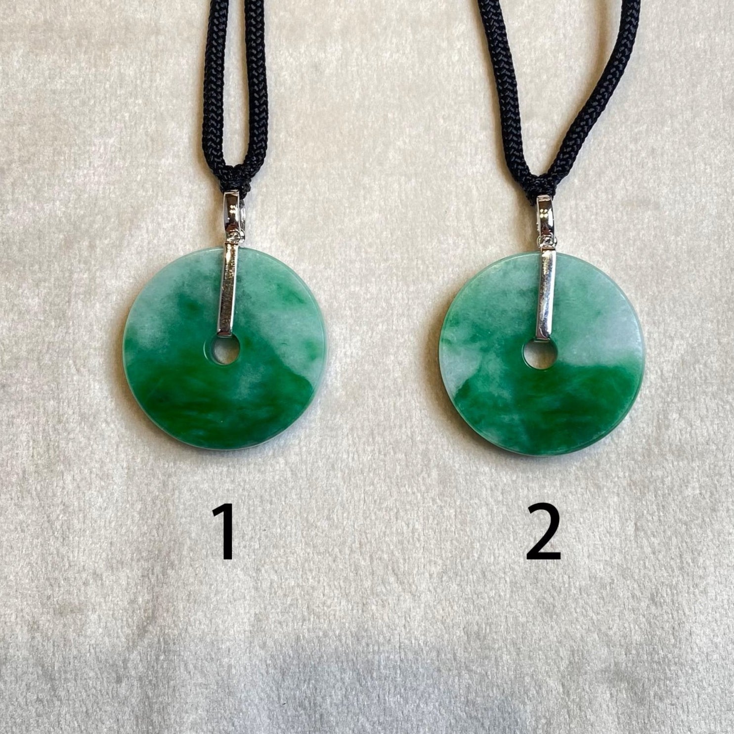Intense Green Round Disc Jade Pendant Gold Bail - 34.2mm Width Adjustable Cord