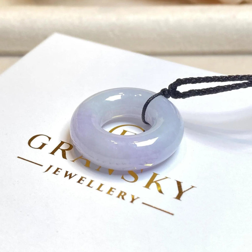 Delicate Purple Jade Round Donut Pendant 27mm - Calming Gemstone