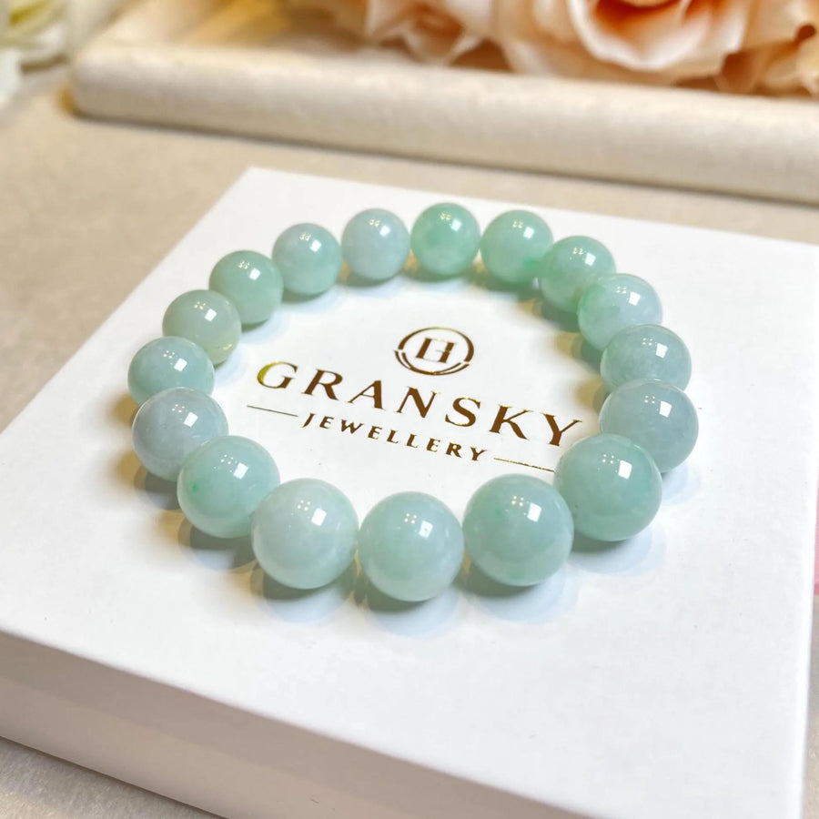 Gransky Jewellery Light Green Type-A Jadeite Stretch Bracelet - 17cm, 10-10.9mm