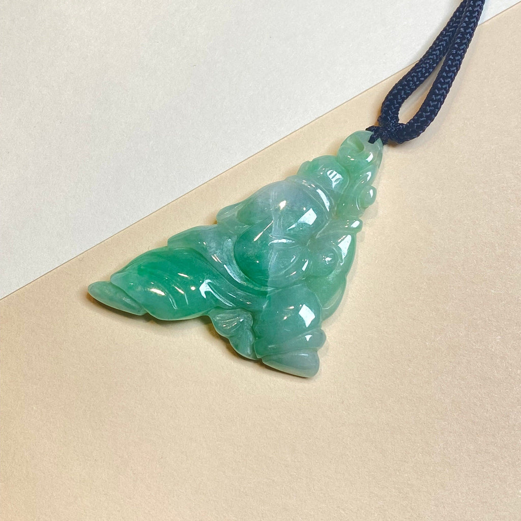Handcrafted Green Jade Fisherman Catching Fish Pendant - Emblem of Peace and Serenity