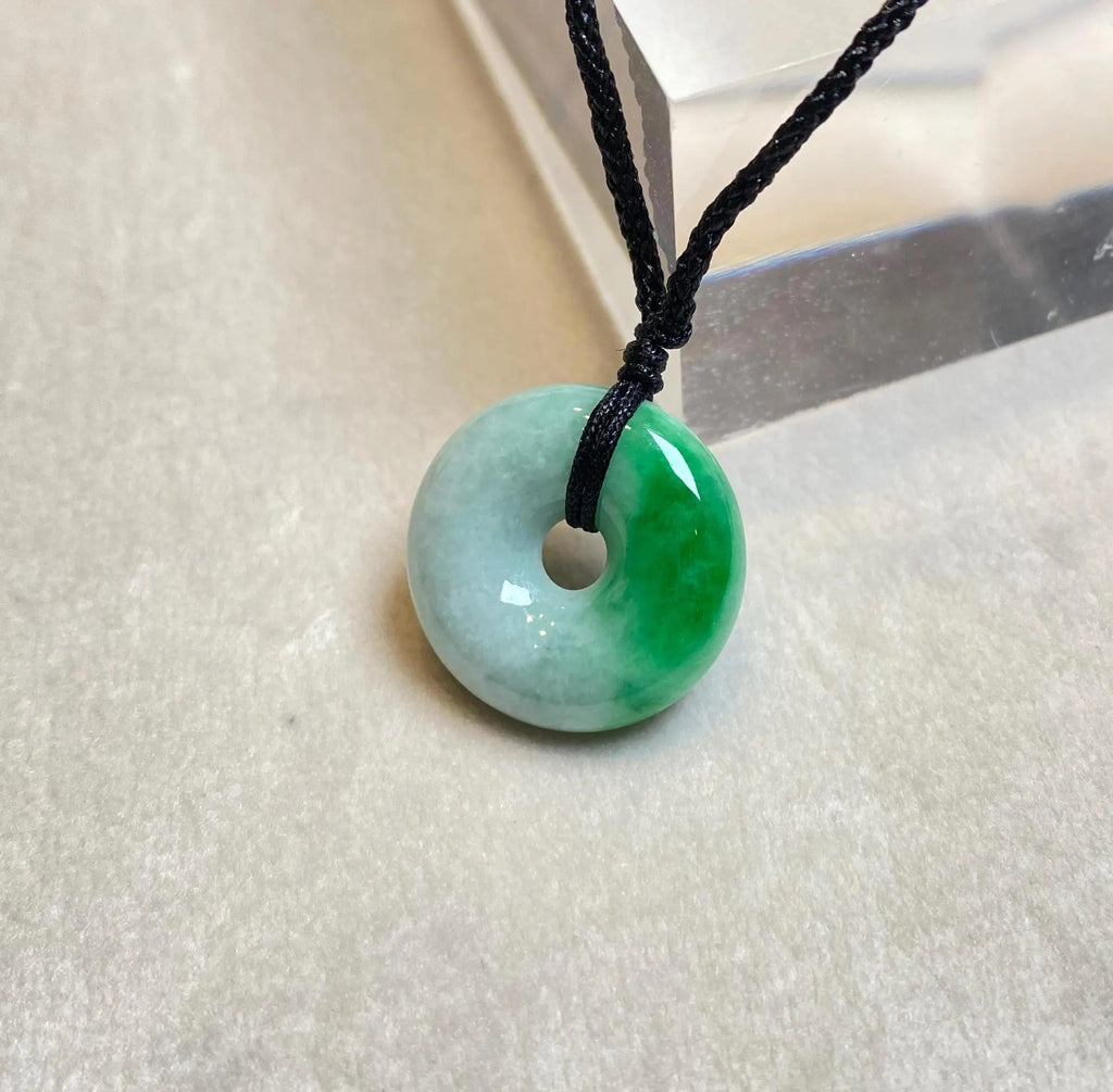 Green Jade Round Donut Pendant - Calming Gemstone