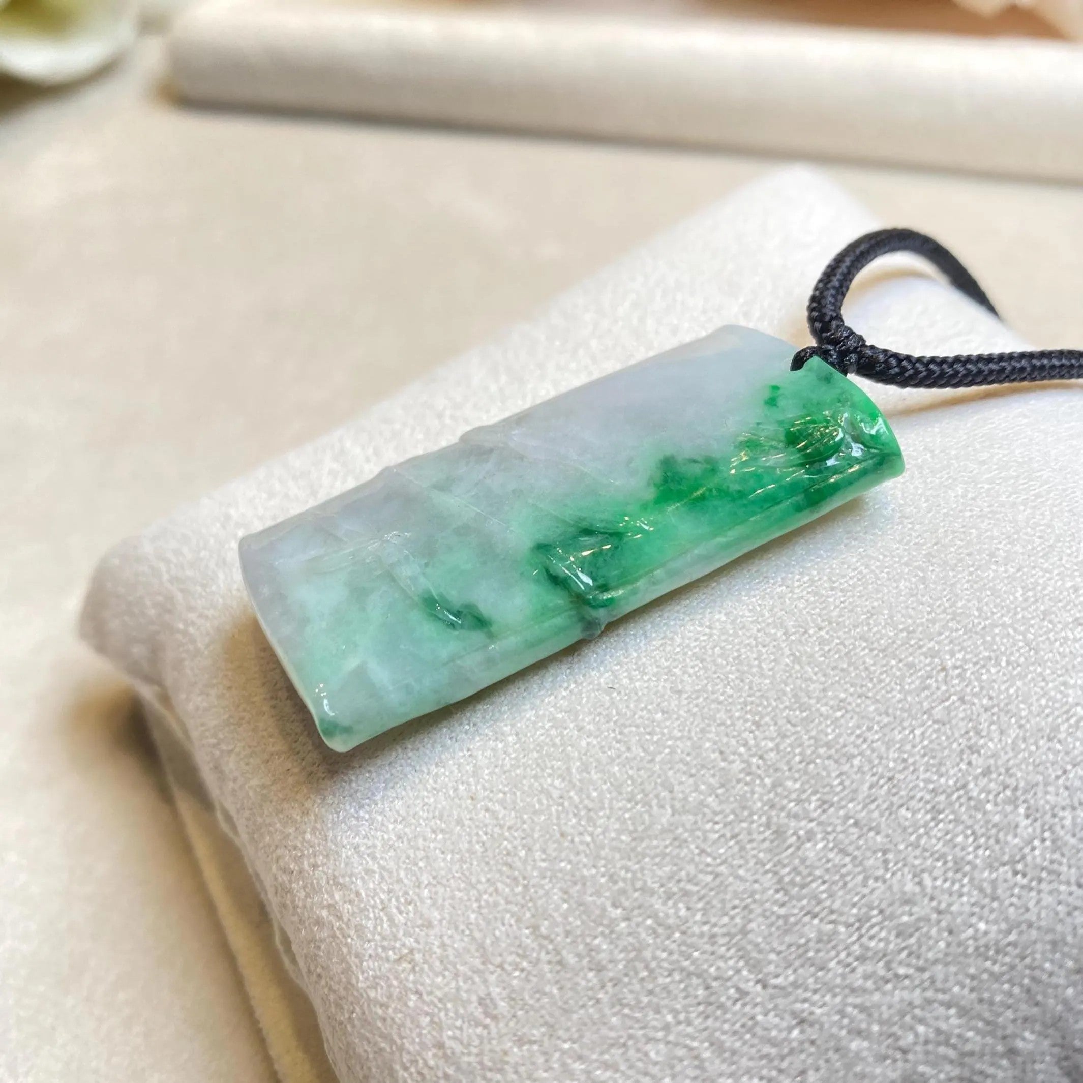 Natural Green Burmese Jadeite Bamboo Pendant