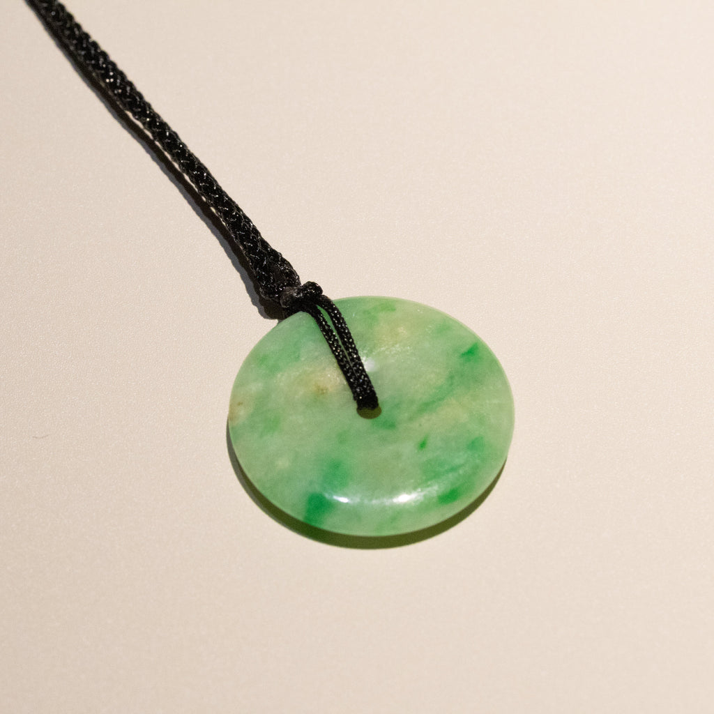 Natural Apple Green Jade Disc Pendant 23.4mm Round Necklace | Amulet for Protection & Harmony