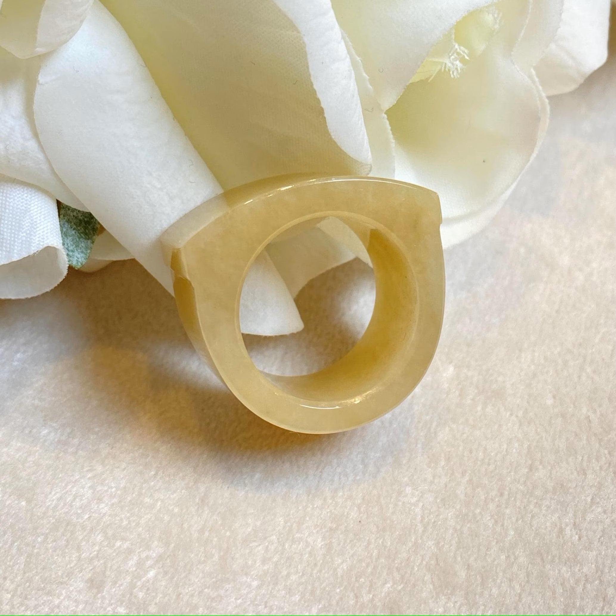 Brown Wide Band Jade Ring - Size US 8, Smooth Vibrant Brown, Minimalist Elegance