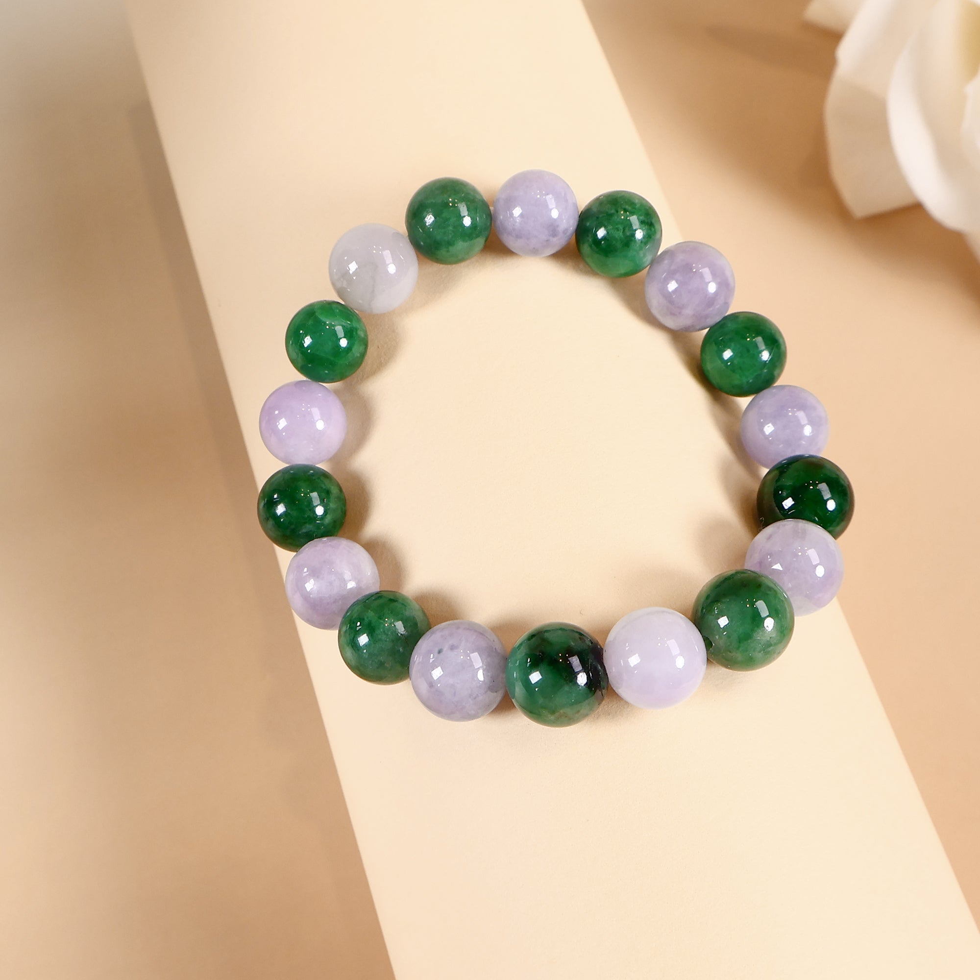 Meditating Beaded Bracelet Intense Green and Purple Jadeite Beads