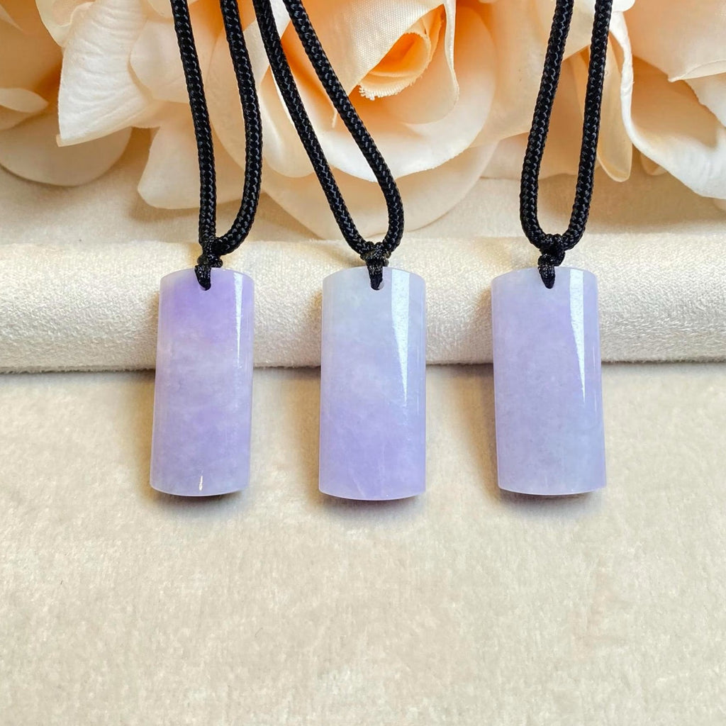 Certified Purple Jade Block Pendant - Natural Intense Lavender