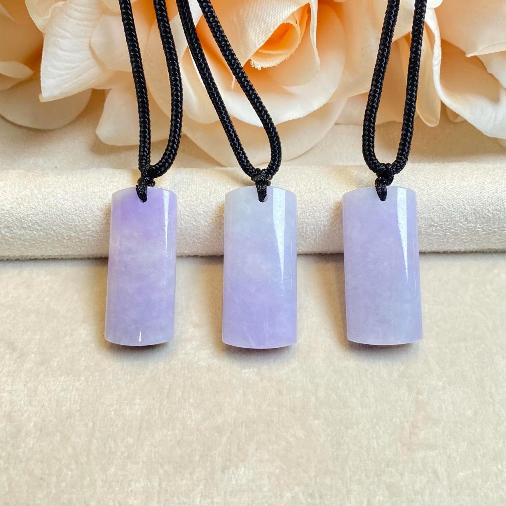Certified Purple Jade Block Pendant - Natural Intense Lavender