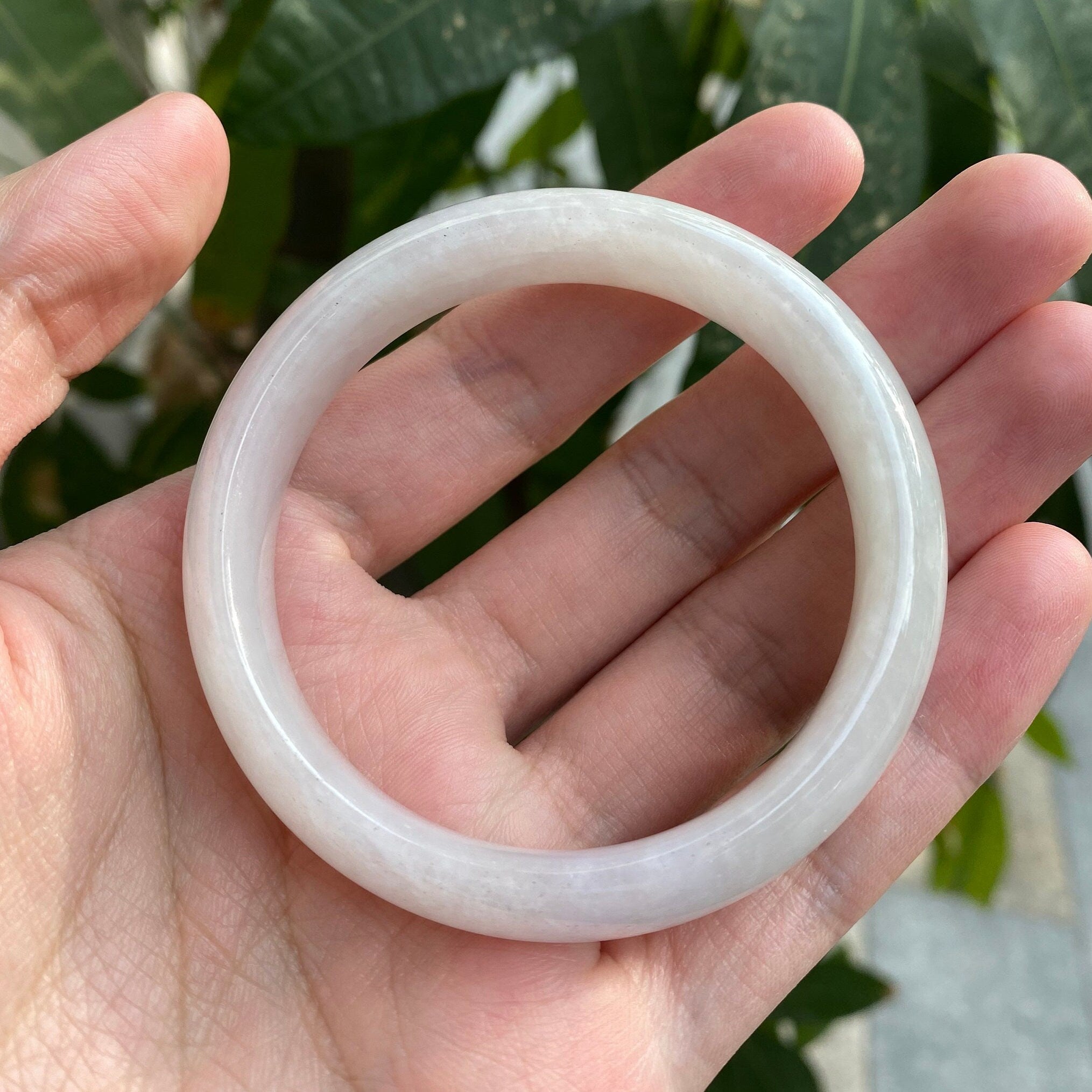 55.4mm Natural Jadeite Real Jade Grey Green Bangle Bracelet