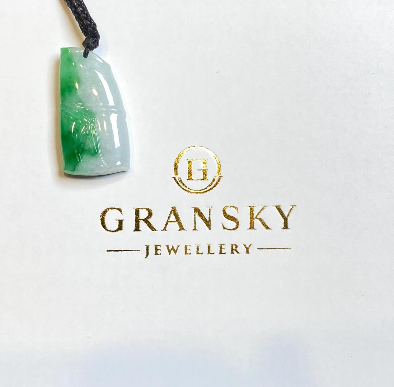 Natural Green Burmese Jadeite Bamboo Pendant