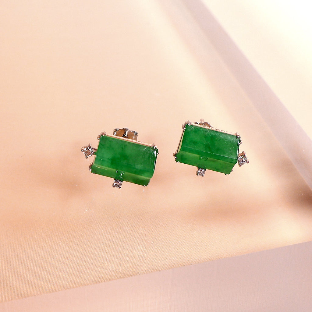GRANSKY X KATHERINE 18K White Gold Inlay Diamond Jade Stud Earrings