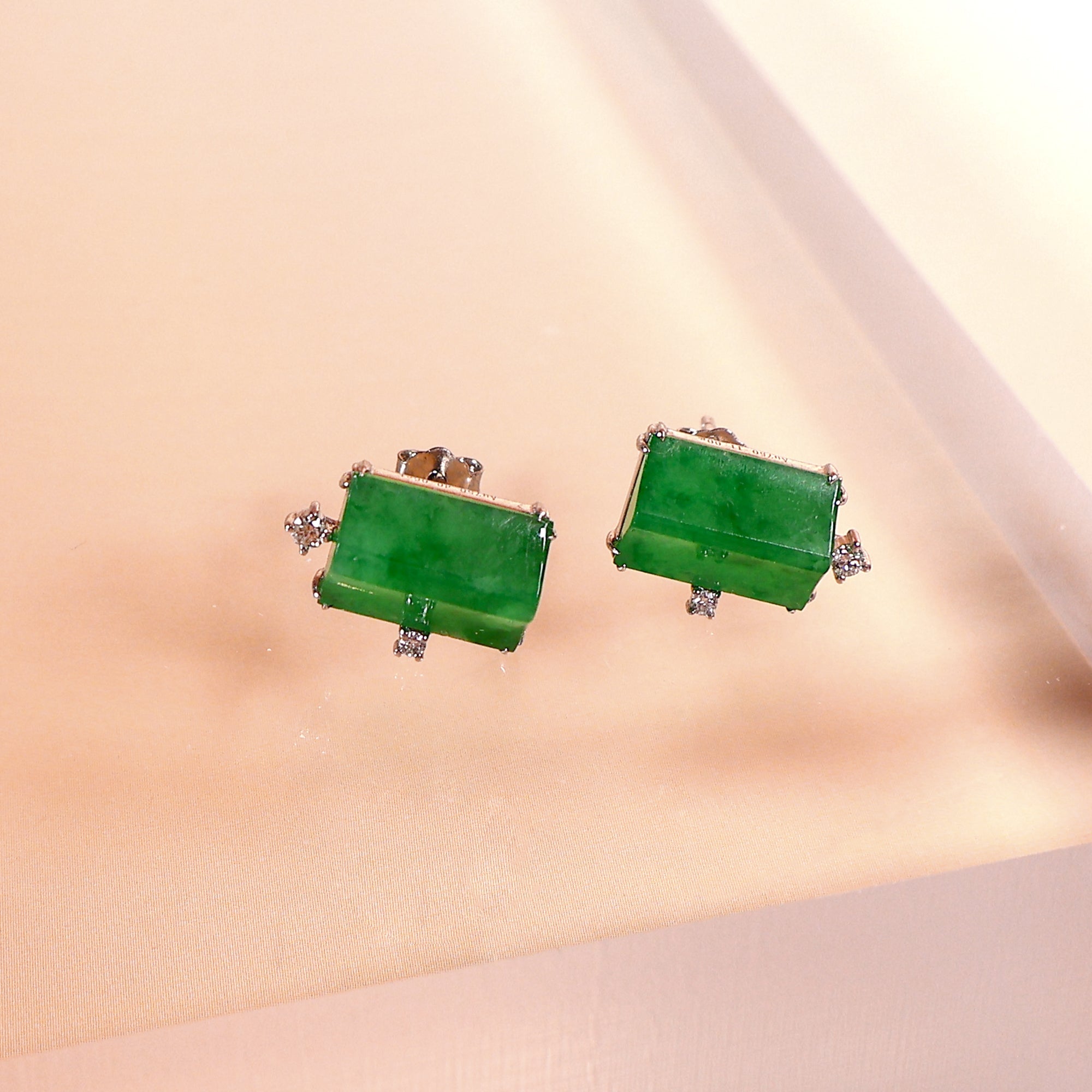 GRANSKY X KATHERINE 18K White Gold Inlay Diamond Jade Stud Earrings