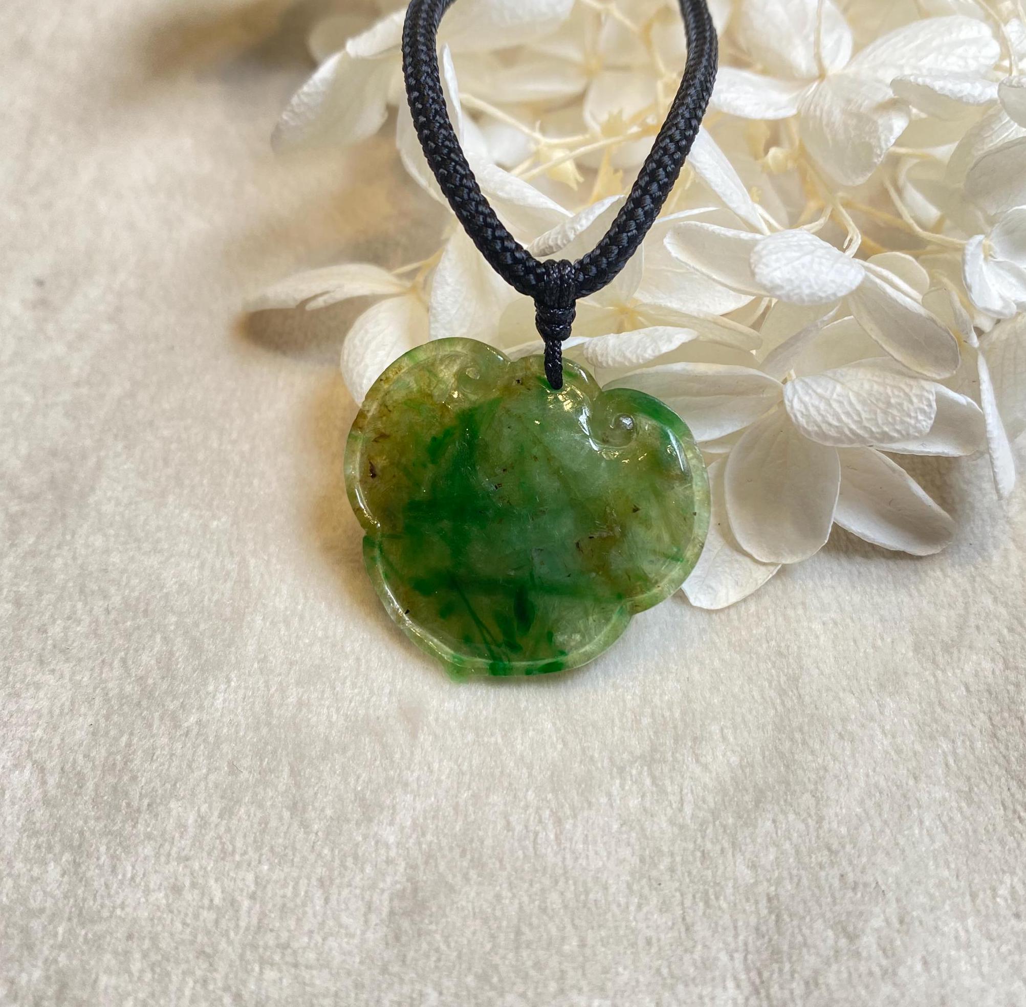 Natural Type-A Jadeite Ruyi Pendant in Green and Orange