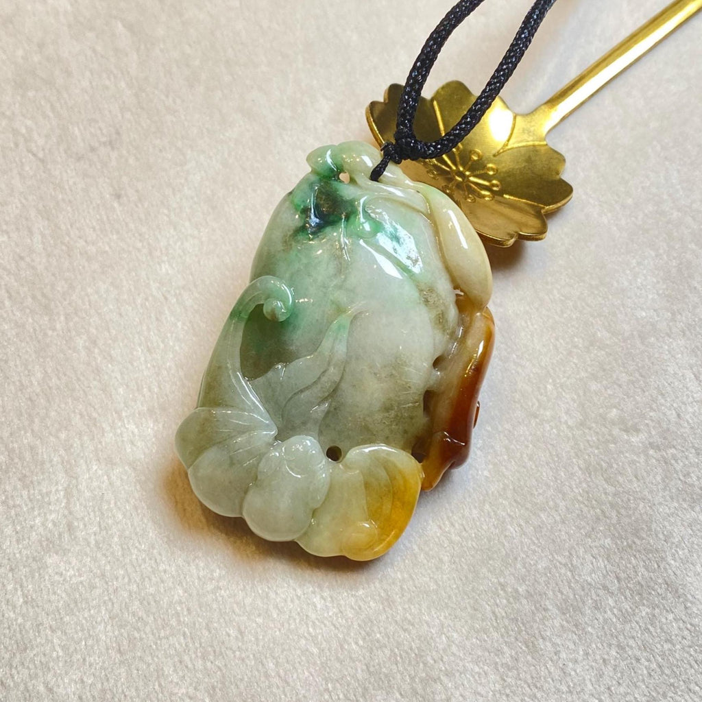 Natural Tri-ColorBrown Jade Ruyi Fushu Carving Pendant