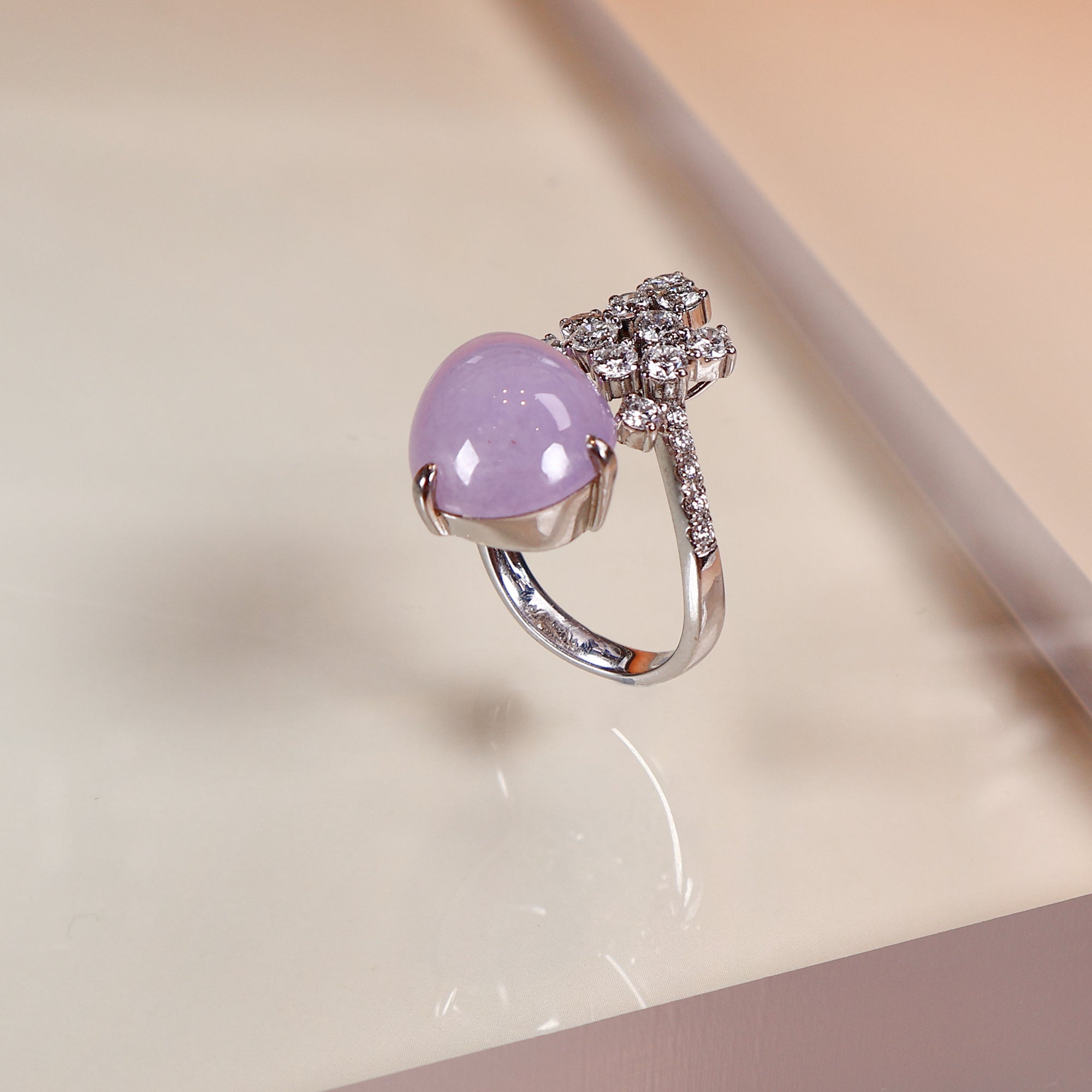 GRANSKY X KATHERINE 18K White Gold Inlaid Diamonds Burmese Rare Purple Jade Ring