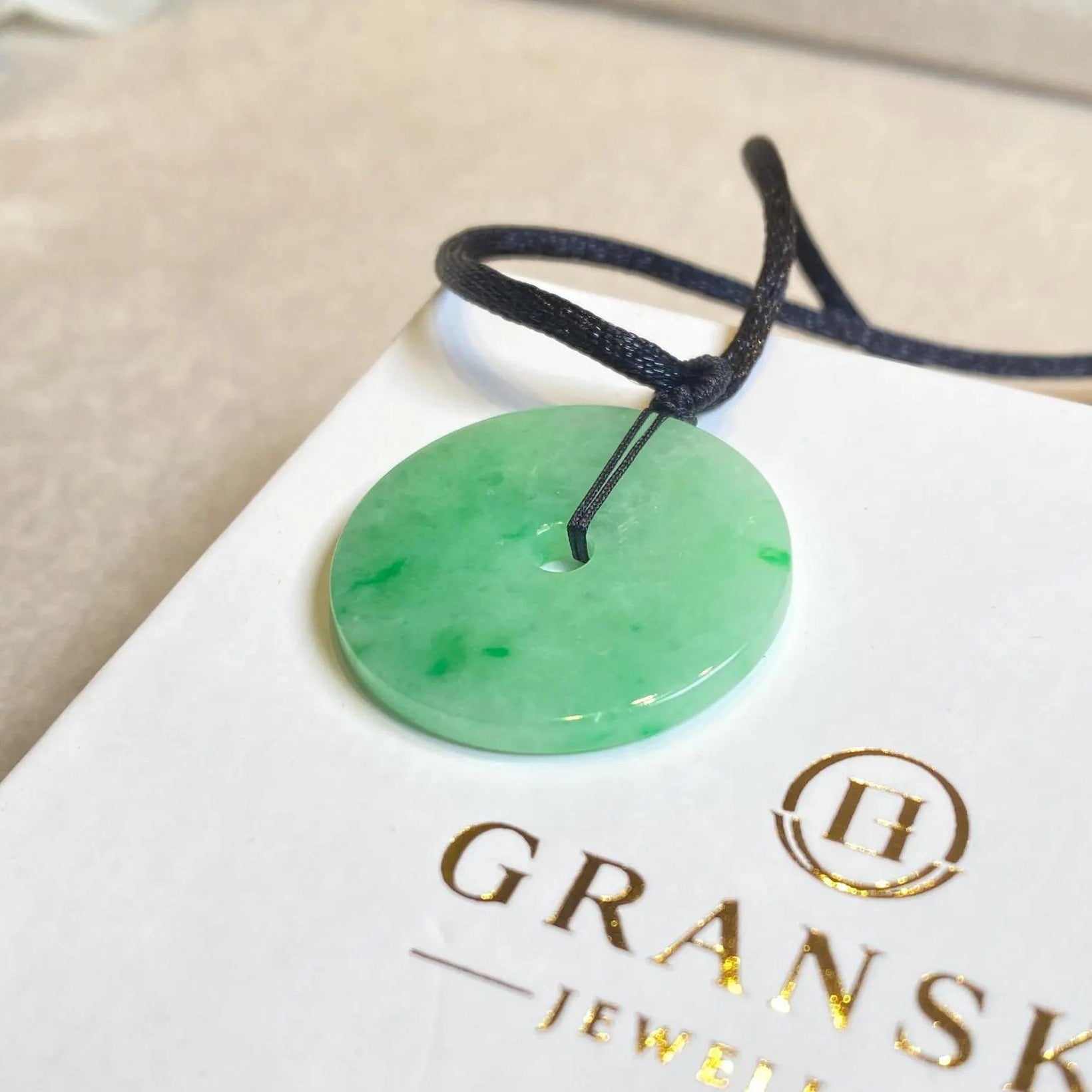 Bright Apple Green Jade Donut Pendant Necklace