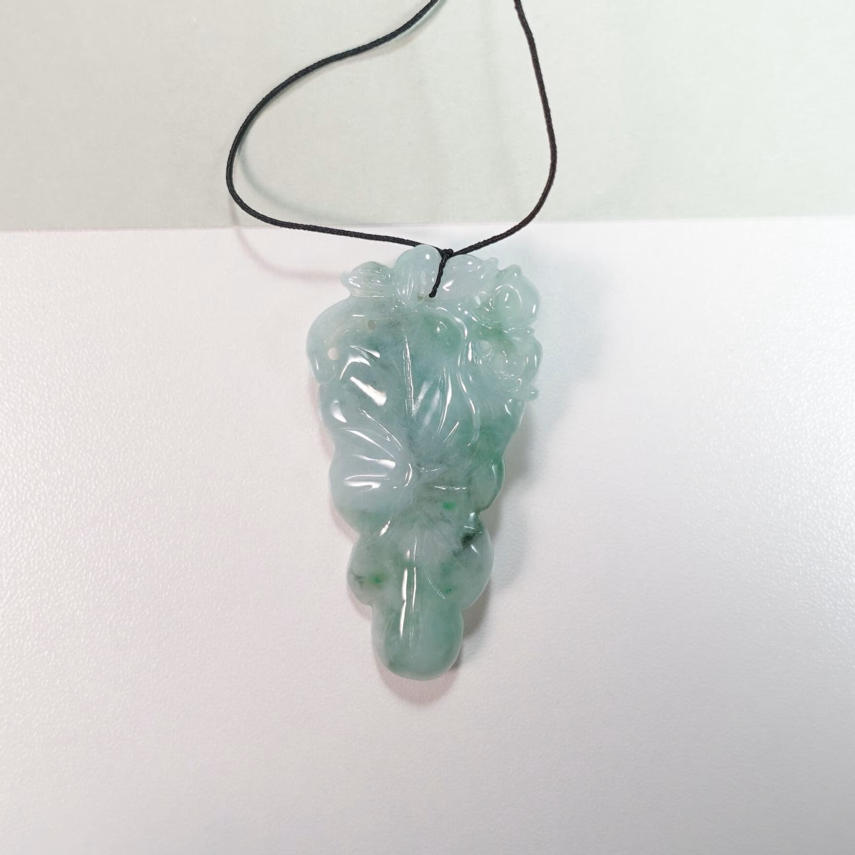 Natural Green Carved Lotus Jadeite Pendant