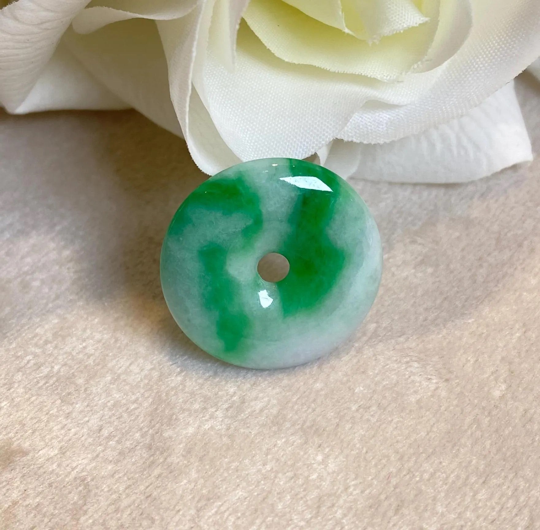 Delicate Green Round Disc Jade Pendant - 22.2mm Width Adjustable Cord
