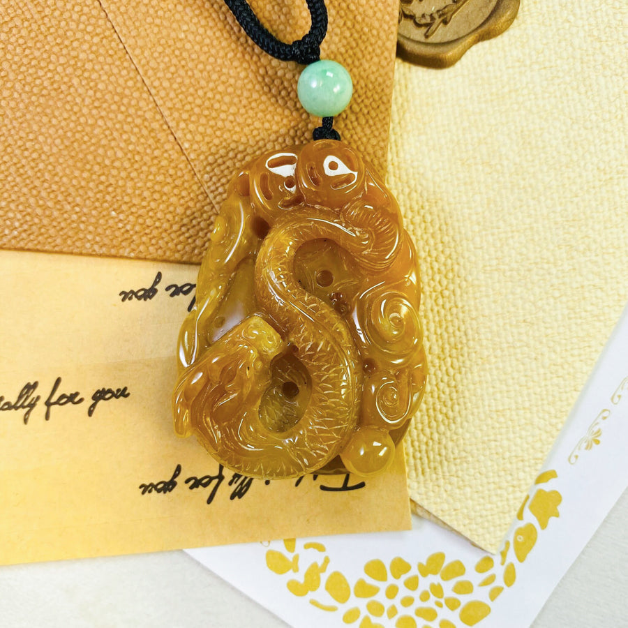 Carved Dragon Jade Pendant Natural Untreated Burmese Jade