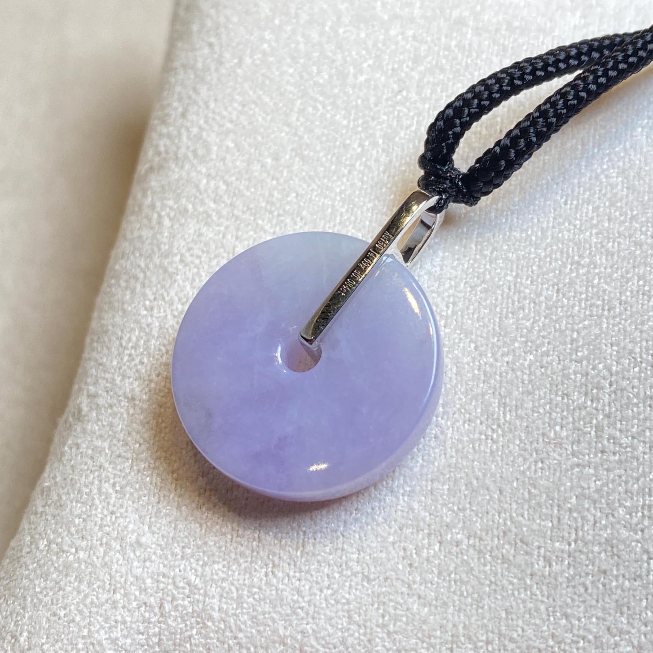 Deep Purple Jade Donut Pendant Necklace in 18K White Gold with Diamonds