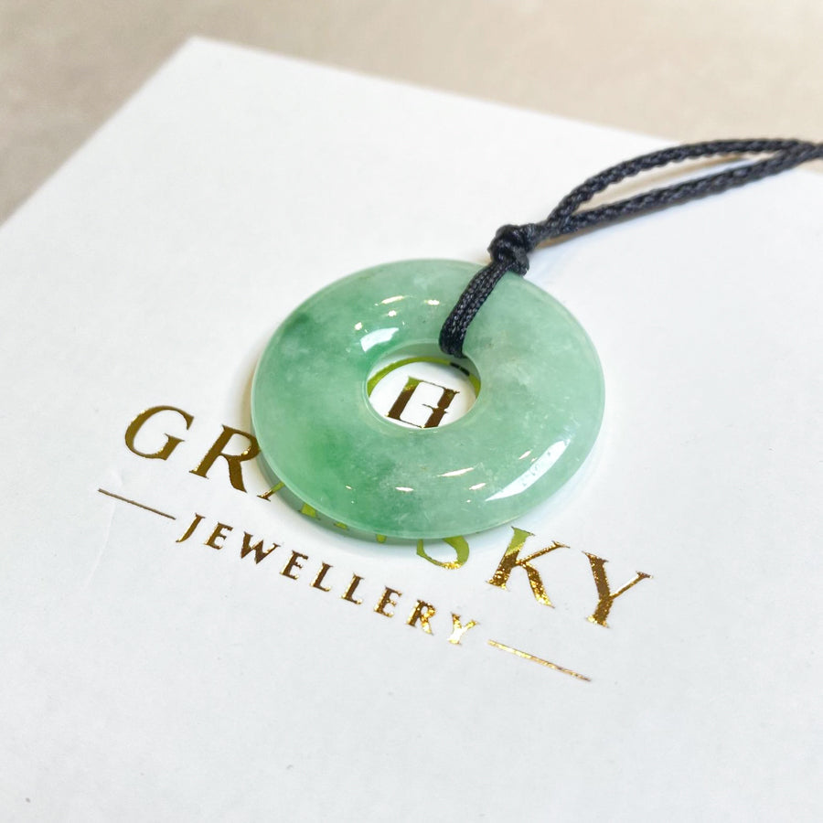 Gransky Natural Green Jade Disc Pendant - Type A Burmese Jadeite, Round Donut Shape