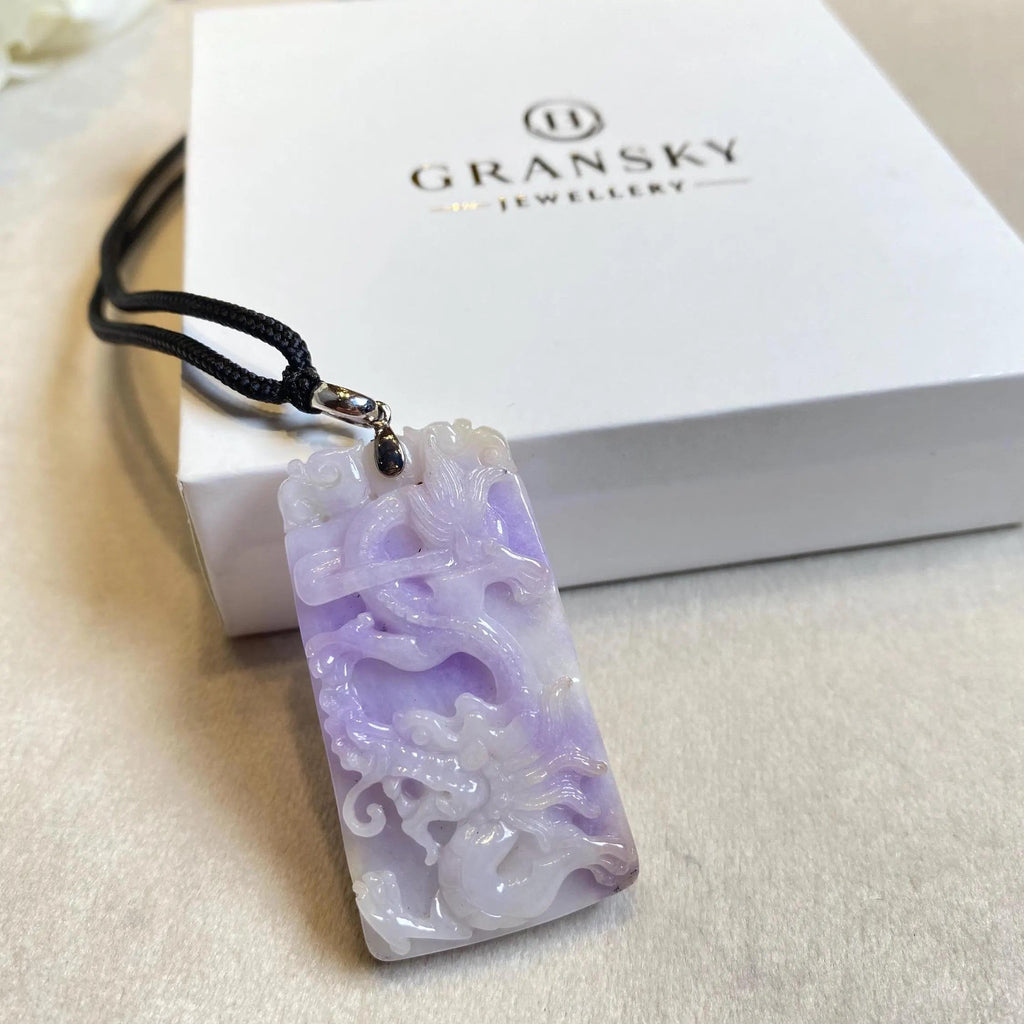 Handcrafted Purple Jade Horse Pendant in 18k White Gold