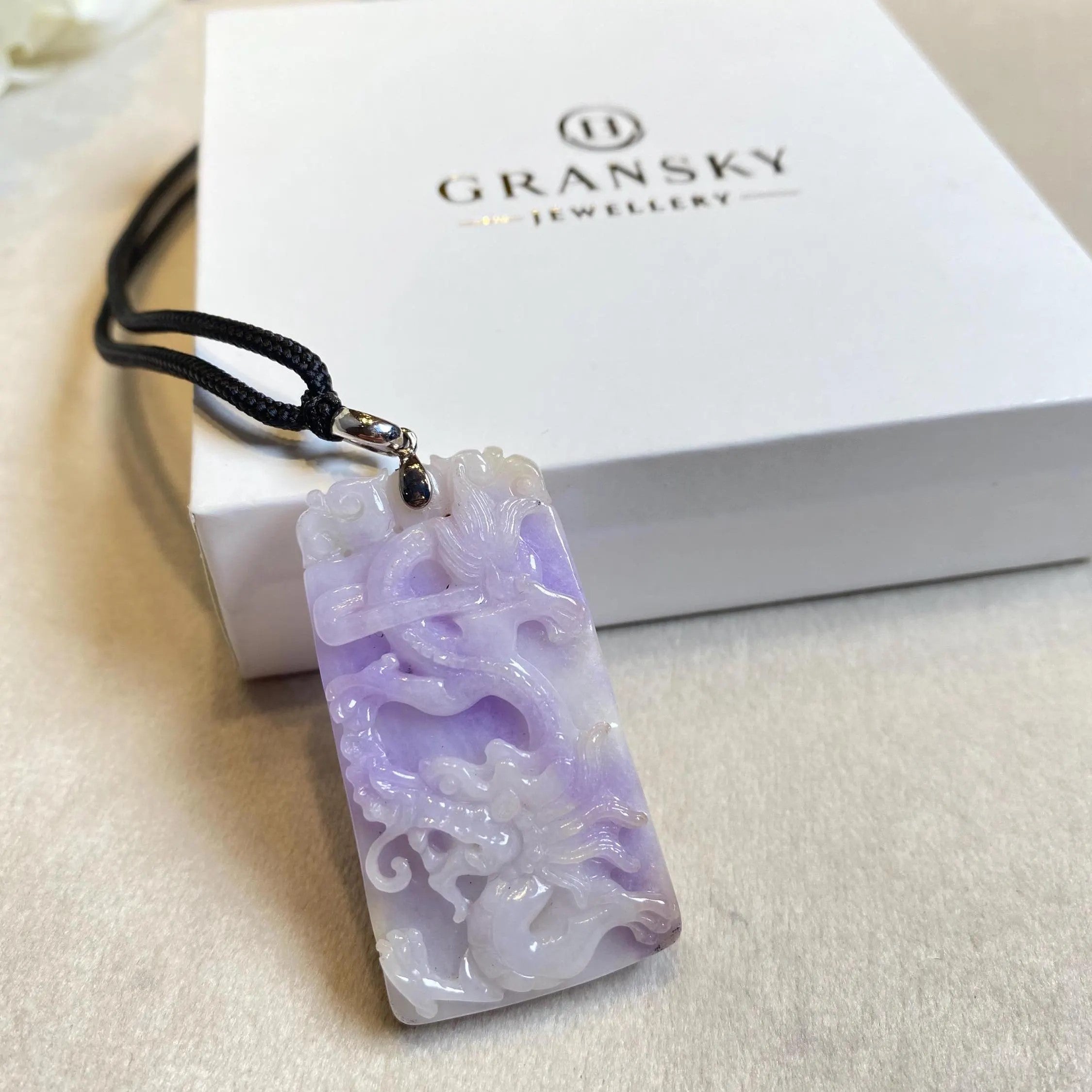 Handcrafted Purple Jade Horse Pendant in 18k White Gold