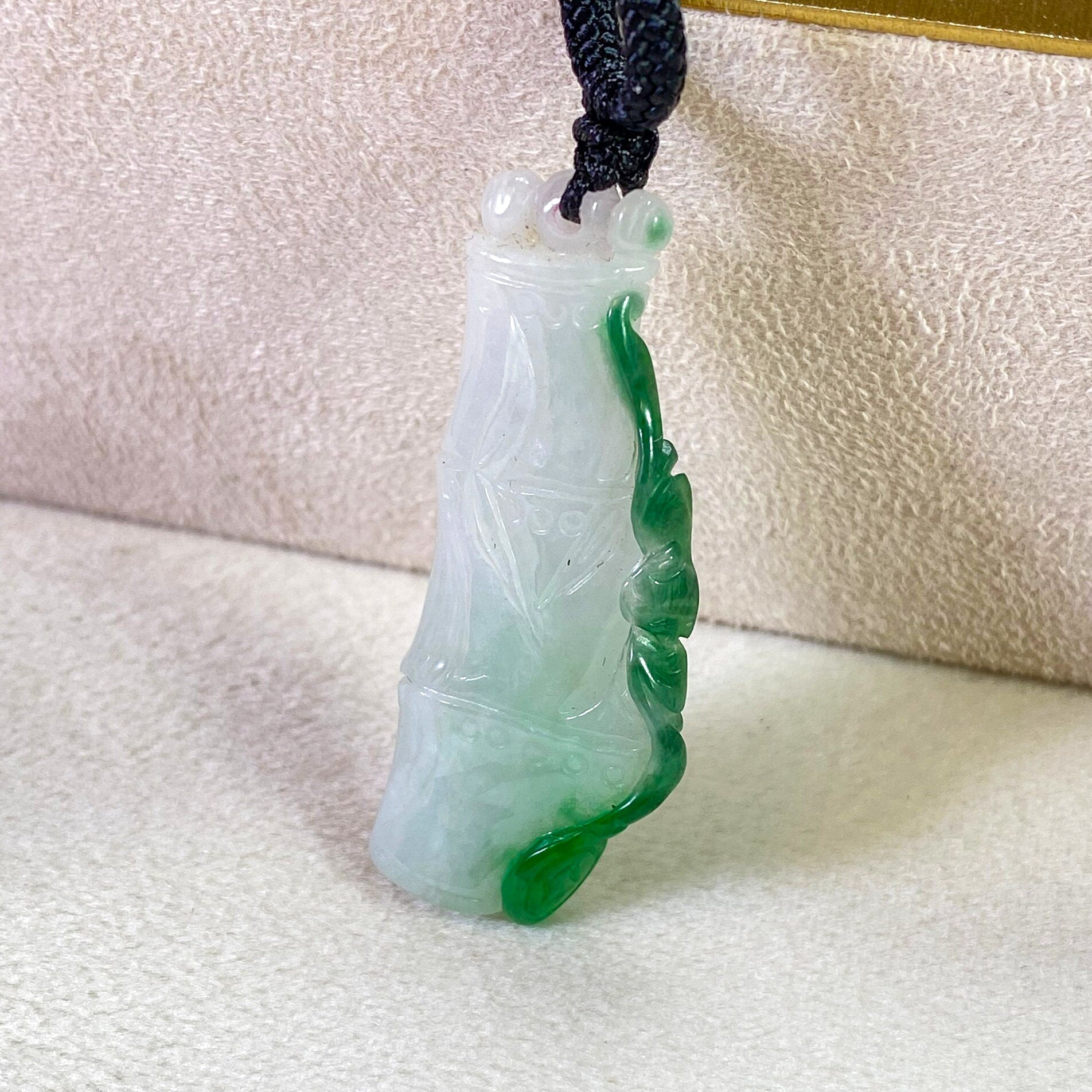 Natural Gradient Green Burmese Jadeite Bamboo Pendant