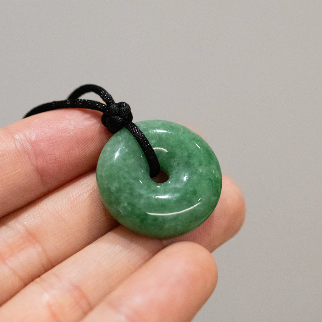 Green Jade Round Donut Pendant 26mm - Calming Gemstone